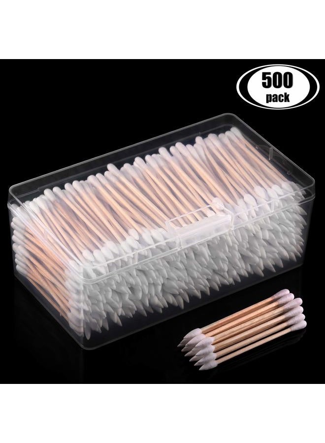 Norme 500 Pieces Cotton Cleaning Swabs, Pointed/Round Tip with Wooden Handle Cleaning Swabs Cotton Buds for Jewelry Ceramics Electronics in Storage Case (3 Inch, Pointed and Round Tip) - Image 2