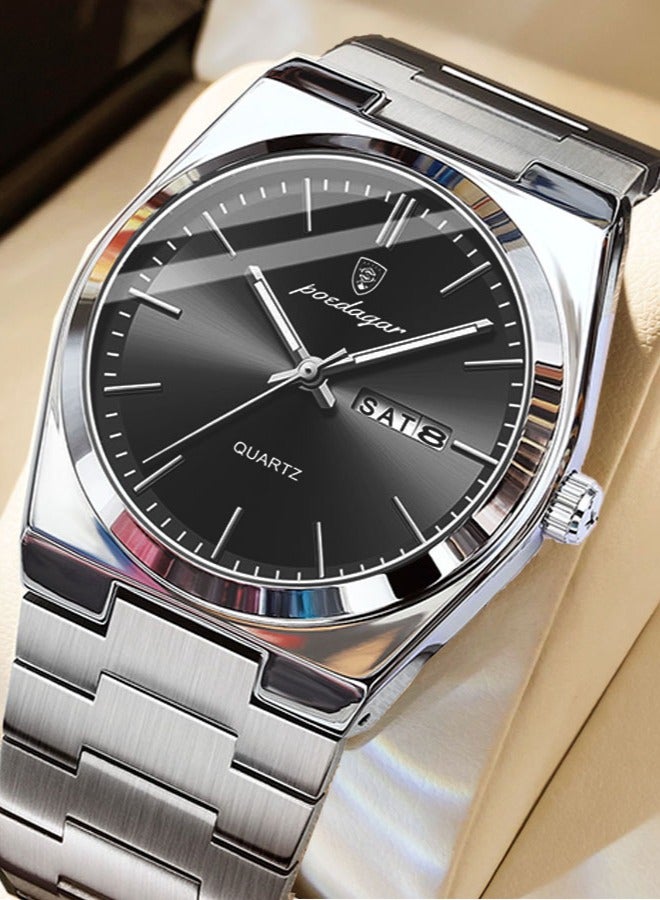 POEDAGAR ساعات رجالية ماركة فاخرة مقاومة للماء ساعة تاريخية للرجال حزام فولاذي ساعة كاجوال كوارتز ساعة رياضية للمعصم - Image 1