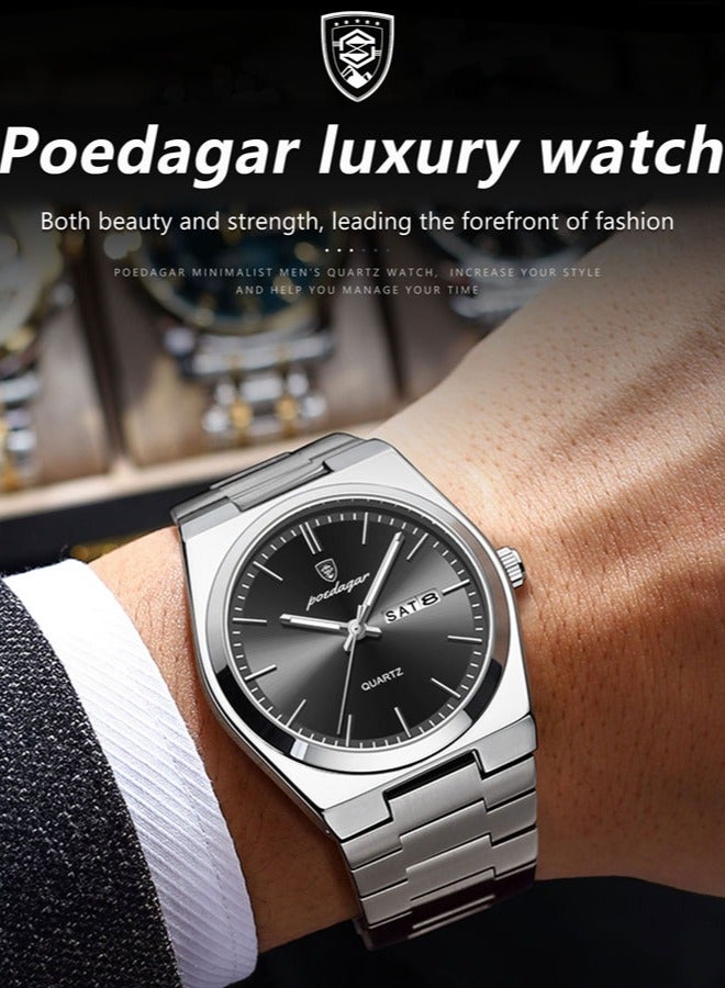 POEDAGAR ساعات رجالية ماركة فاخرة مقاومة للماء ساعة تاريخية للرجال حزام فولاذي ساعة كاجوال كوارتز ساعة رياضية للمعصم - Image 2