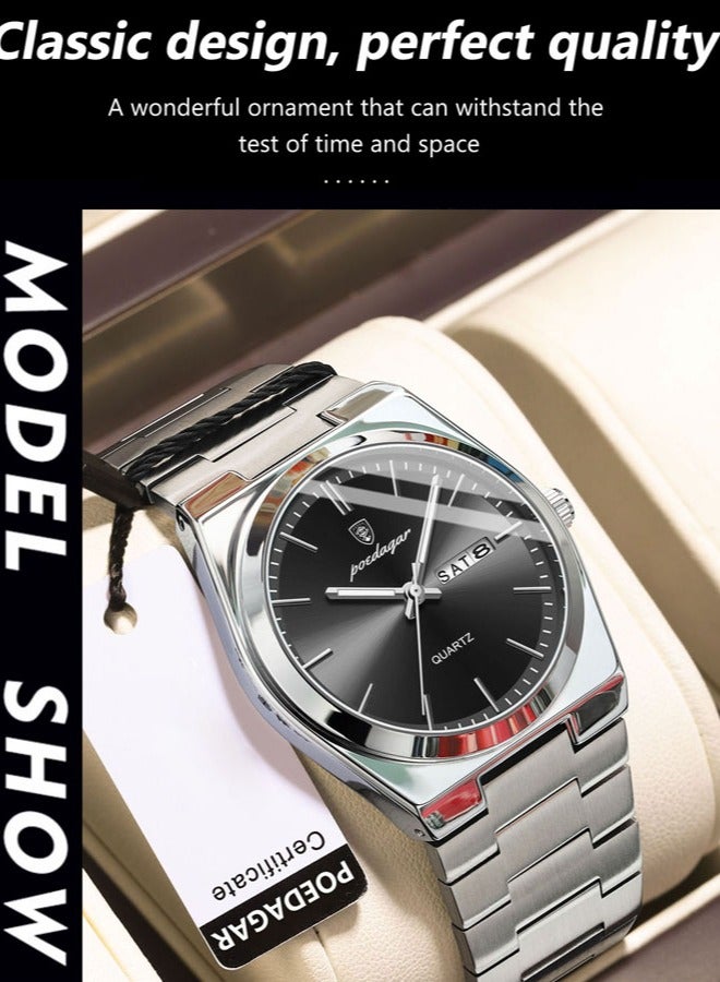 POEDAGAR ساعات رجالية ماركة فاخرة مقاومة للماء ساعة تاريخية للرجال حزام فولاذي ساعة كاجوال كوارتز ساعة رياضية للمعصم - Image 5
