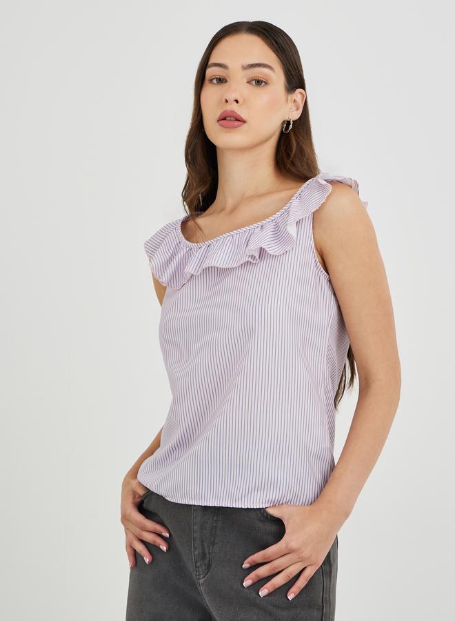 تايك تو بلوزة بدون أكمام بياقة مكشكشة مخططة من تيك تو - Image 3