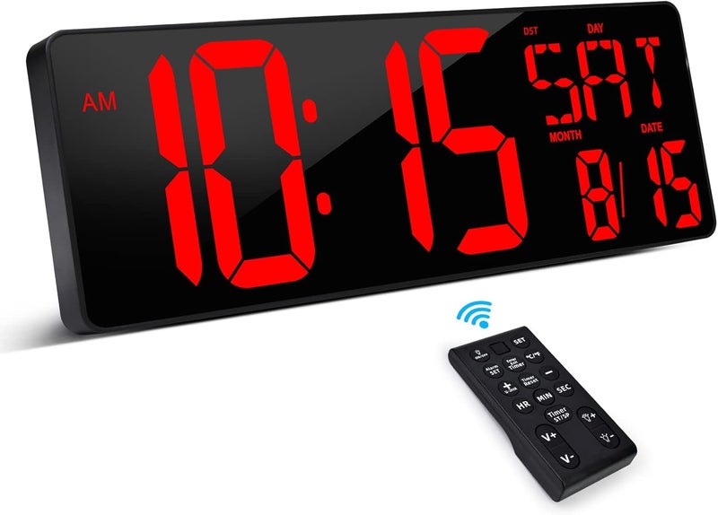 XREXS Large Digital Wall Clock with Remote Control, 16.5 Inch LED Large Display Count Up & Down Timer, Adjustable Brightness Alarm Clock with Day/Date/Temperature for Home, Gym, Office and Classroom - Image 1