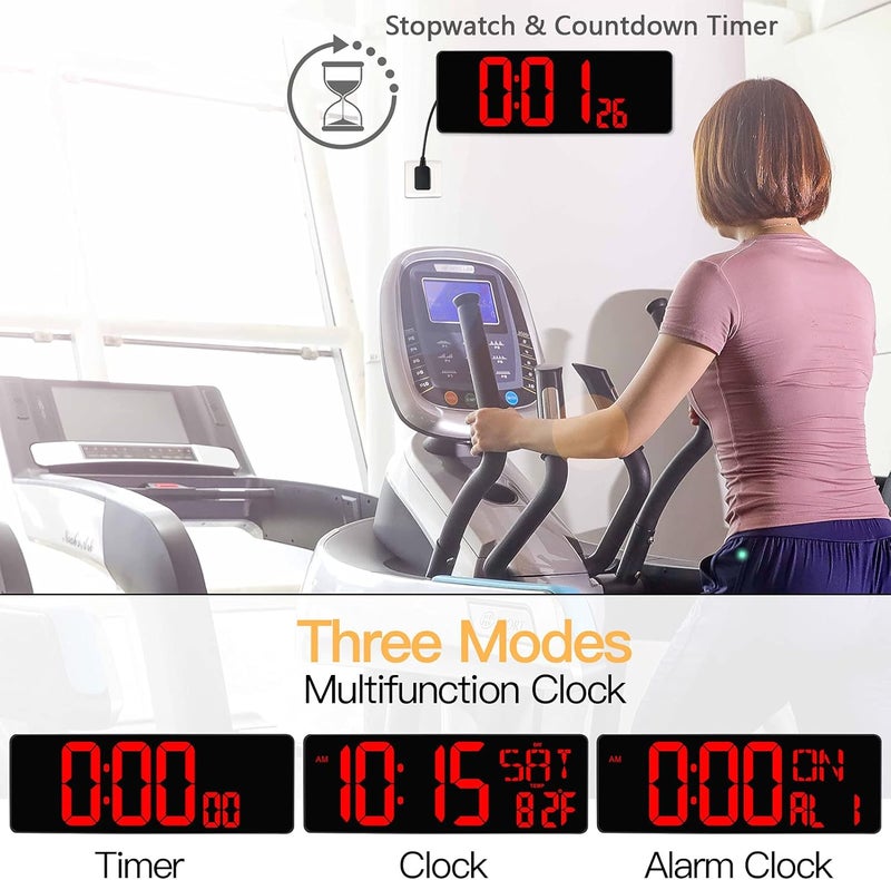 XREXS Large Digital Wall Clock with Remote Control, 16.5 Inch LED Large Display Count Up & Down Timer, Adjustable Brightness Alarm Clock with Day/Date/Temperature for Home, Gym, Office and Classroom - Image 4