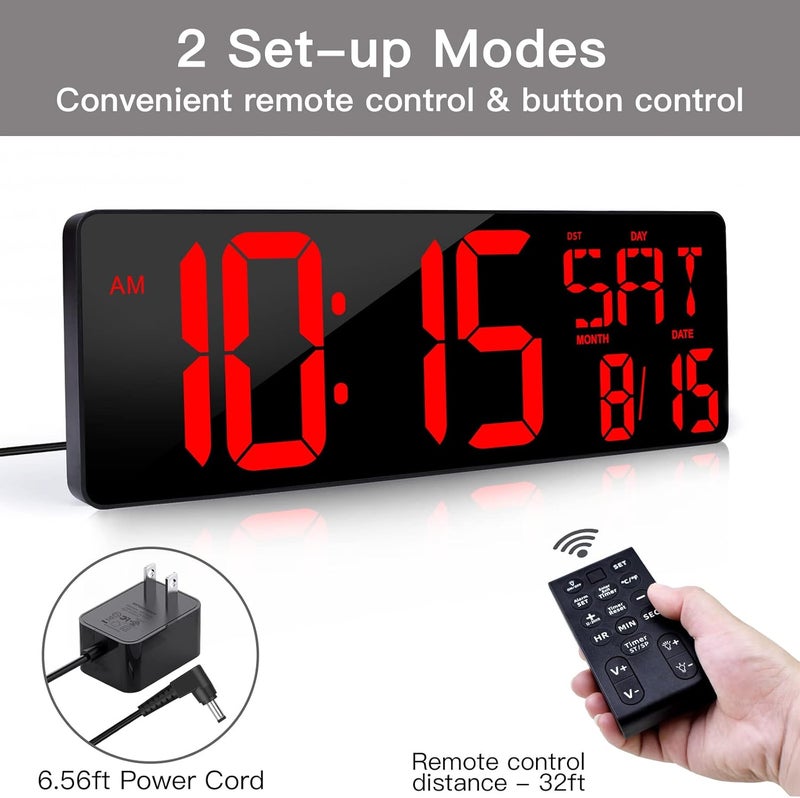 XREXS Large Digital Wall Clock with Remote Control, 16.5 Inch LED Large Display Count Up & Down Timer, Adjustable Brightness Alarm Clock with Day/Date/Temperature for Home, Gym, Office and Classroom - Image 5