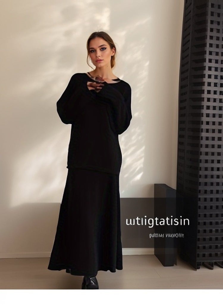 2024 Autumn Elegant Knit Set Off-Shoulder Sweater Skirt Purple - Image 2