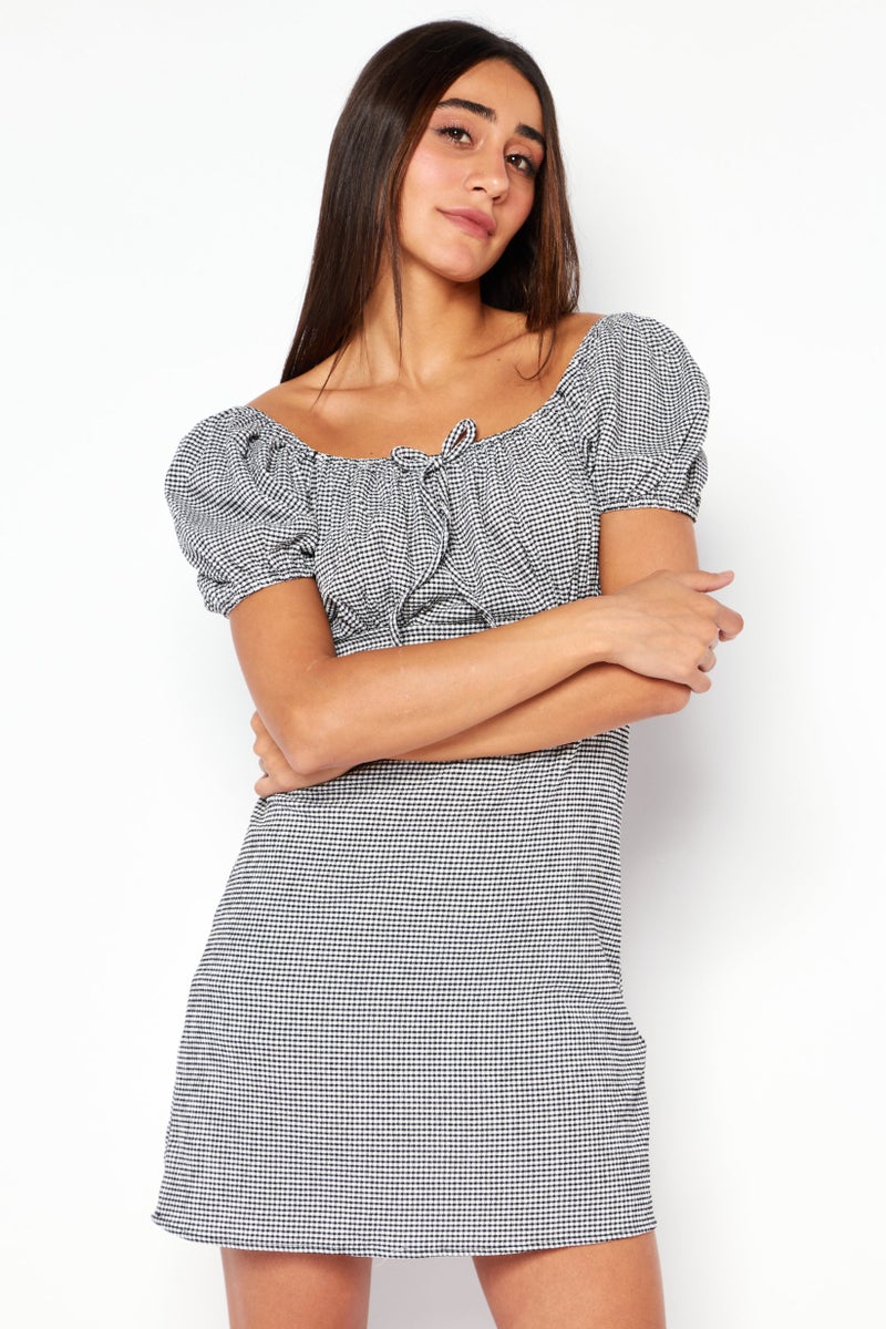 Riley & Rae Women Boat Neck Short Sleeves Mini Dress, Grey - Image 1