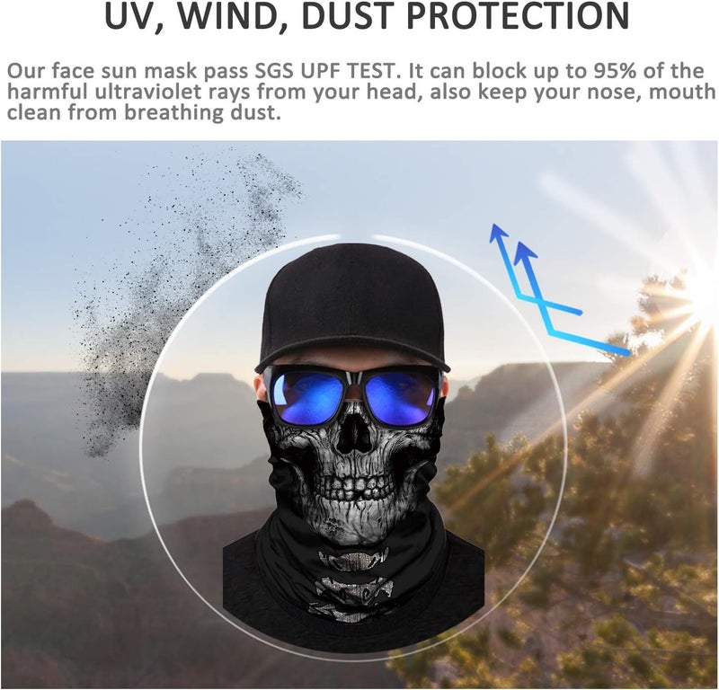 JOEYOUNG Skull Face Mask UV Sun Dust Neck Gaiter Bandana Headwear Motorcycle - Image 4