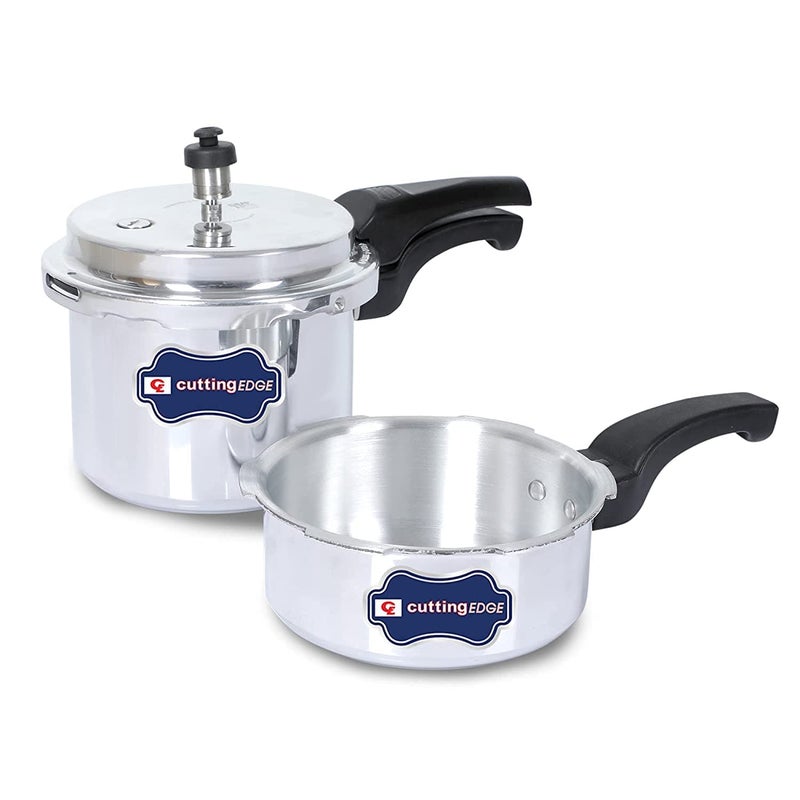 Cutting EDGE Induction Base Inner Lid Aluminum Pressure Cooker 2L3L Combo Gas Induction Compatible Cooker for Rice Vegetable Grains Chicken Mutton Set of 2 - Image 1