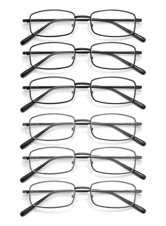 Autojouls 6-Pack Lightweight Metal Blue Light Blocking Reading Glasses, Spring hinge Readers Glasses Anti Eye Strain, 3 Black 3 Gunmetal 1.5 x - Image 1