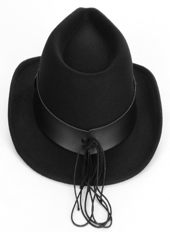 Vikodah Kids Western Cowboy Hat Wide Brim with Band Wool Felt Vintage Jazz Fedora Cowgirl Hats for 3-7 Years Boys Girls - Image 3