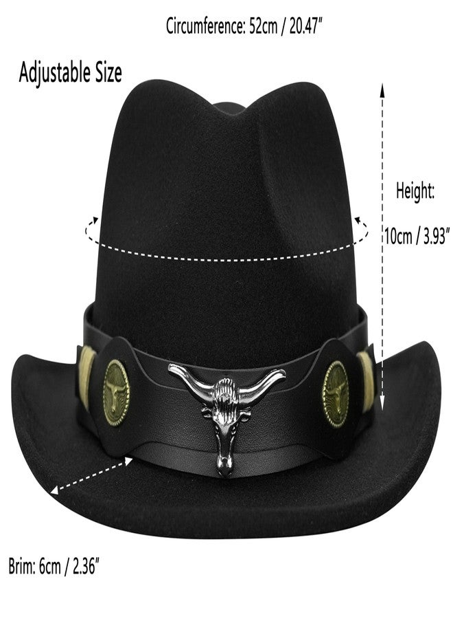 Vikodah Kids Western Cowboy Hat Wide Brim with Band Wool Felt Vintage Jazz Fedora Cowgirl Hats for 3-7 Years Boys Girls - Image 5