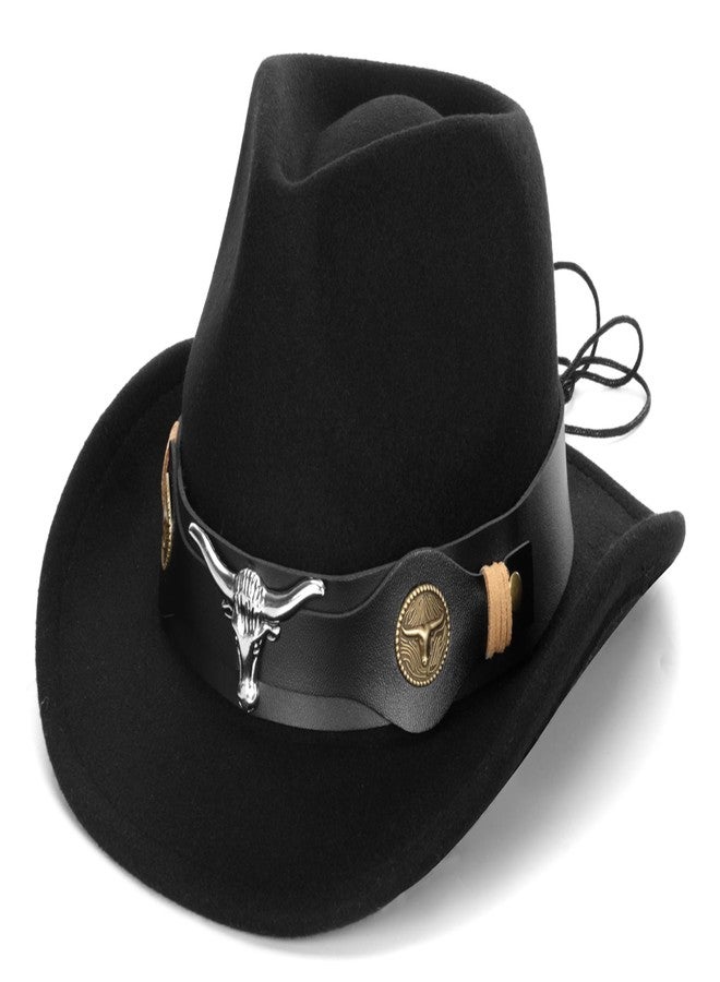 Vikodah Kids Western Cowboy Hat Wide Brim with Band Wool Felt Vintage Jazz Fedora Cowgirl Hats for 3-7 Years Boys Girls - Image 1