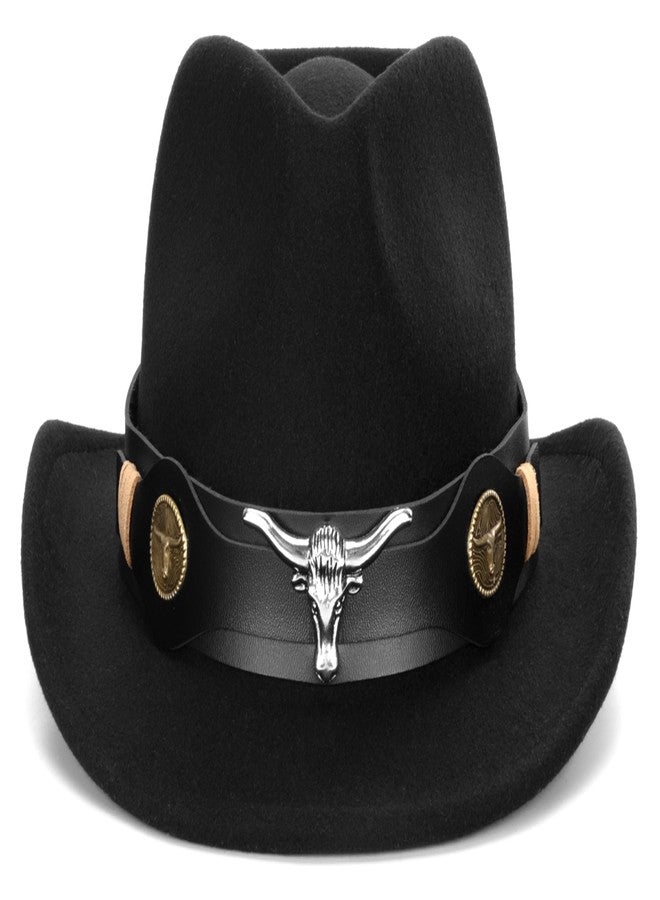Vikodah Kids Western Cowboy Hat Wide Brim with Band Wool Felt Vintage Jazz Fedora Cowgirl Hats for 3-7 Years Boys Girls - Image 2