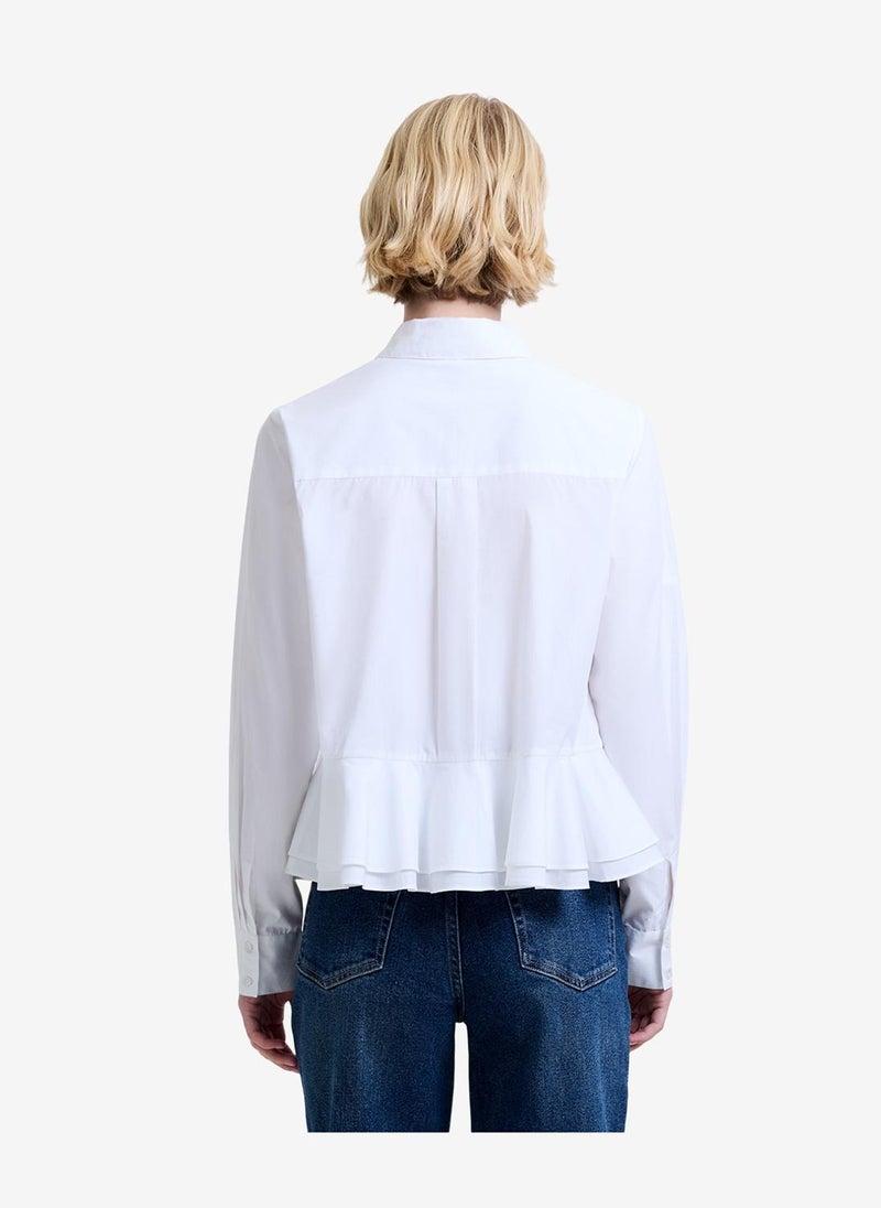 French Connection Women's Summer White Cambria Cotton Ruffle Hem Shirt - Image 3