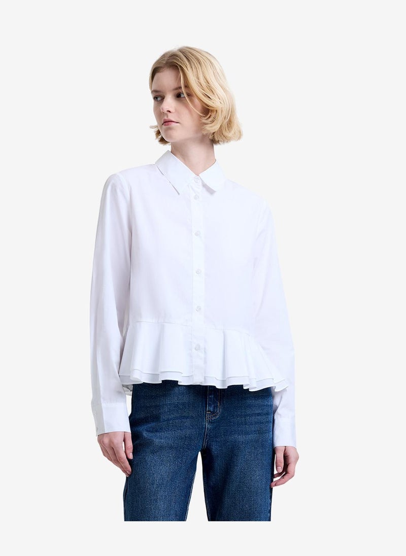 French Connection Women's Summer White Cambria Cotton Ruffle Hem Shirt - Image 1
