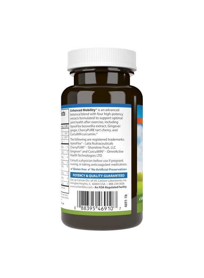 Carlson Enhanced Mobility Botanical Joint Support Boswellia Tart Cherry Curcumin Ginger 60 Softgels  - Image 4