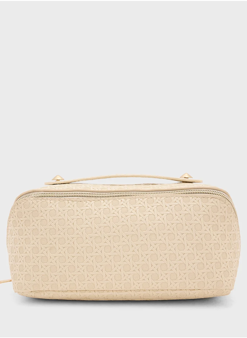 ELLA Basket Weave Textured Cosmetic Bag