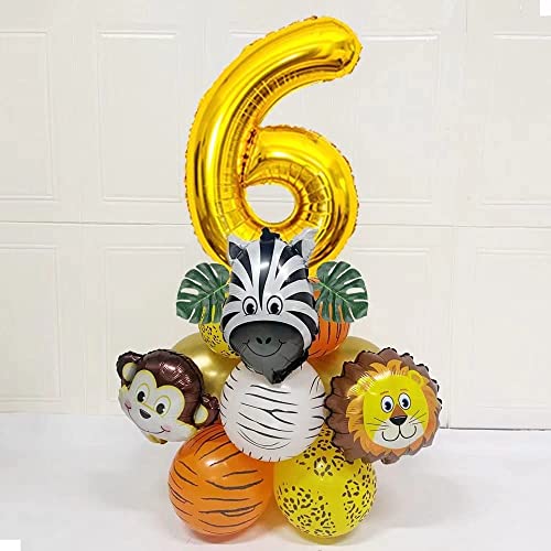 Lazybeee 19pcs Jungle Animal Balloons Set Large Number 6 Birthday Party Decorations Kids Monkey Zoo Animal Theme Foil Balloons. - Image 4