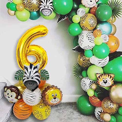 Lazybeee 19pcs Jungle Animal Balloons Set Large Number 6 Birthday Party Decorations Kids Monkey Zoo Animal Theme Foil Balloons. - Image 3
