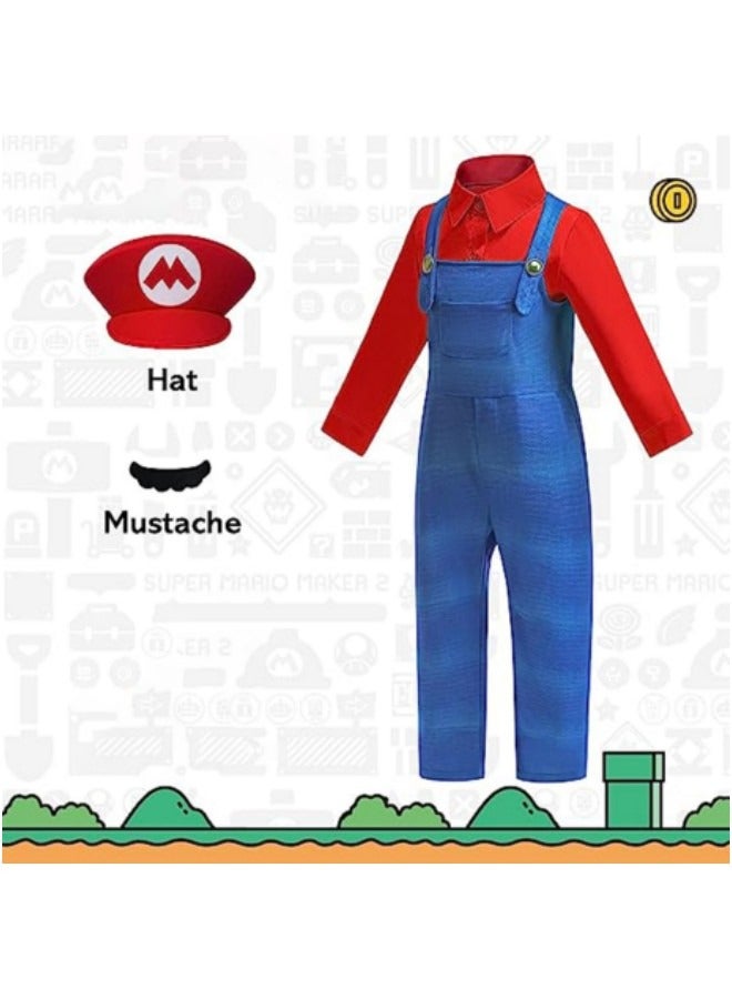Super Costume for Kids Plumber Jumpsuit with Hat Mustache Gloves Accessory Halloween Cosplay Costume - Image 5