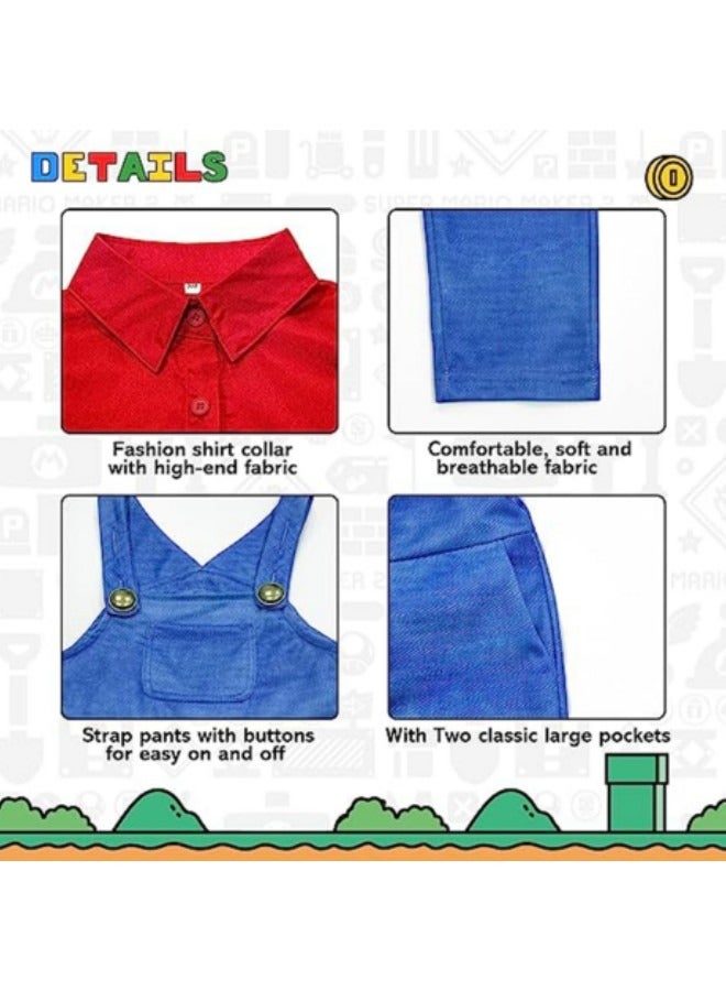 Super Costume for Kids Plumber Jumpsuit with Hat Mustache Gloves Accessory Halloween Cosplay Costume - Image 4