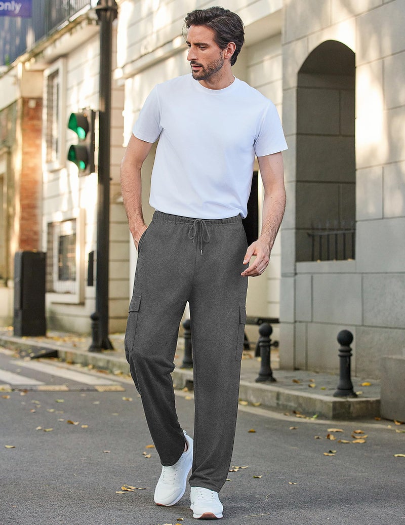 Deyeek Men's Cargo Sweatpants with Pockets Baggy Sweat Pants for Mens Straight Leg Jogger Sweatpants Cotton Lounge Pants Charcoal - Image 3