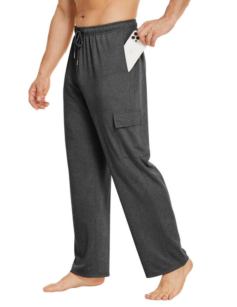 Deyeek Men's Cargo Sweatpants with Pockets Baggy Sweat Pants for Mens Straight Leg Jogger Sweatpants Cotton Lounge Pants Charcoal - Image 1