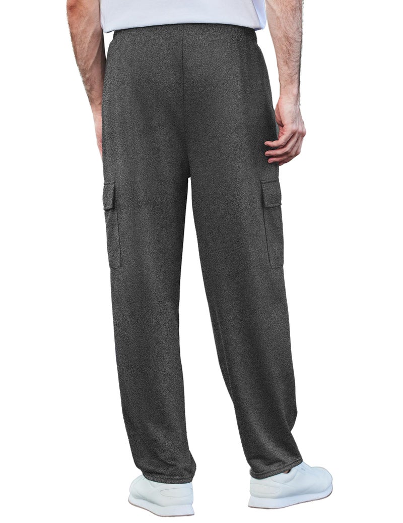 Deyeek Men's Cargo Sweatpants with Pockets Baggy Sweat Pants for Mens Straight Leg Jogger Sweatpants Cotton Lounge Pants Charcoal - Image 2