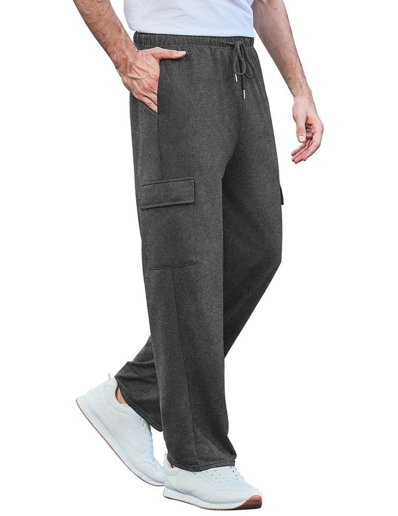 Deyeek Men's Cargo Sweatpants with Pockets Baggy Sweat Pants for Mens Straight Leg Jogger Sweatpants Cotton Lounge Pants Charcoal - Image 4
