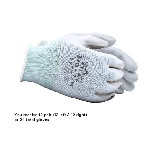 SHOWA Atlas 370 Nitrile Palm Coated General Purpose Work Gloves with Nylon Liner, White, X-Large (12 Pair) - Image 2