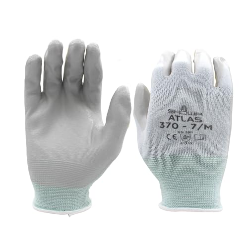 SHOWA Atlas 370 Nitrile Palm Coated General Purpose Work Gloves with Nylon Liner, White, X-Large (12 Pair) - Image 5