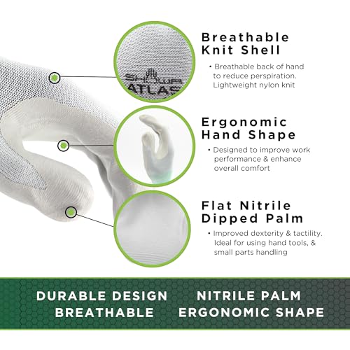 SHOWA Atlas 370 Nitrile Palm Coated General Purpose Work Gloves with Nylon Liner, White, X-Large (12 Pair) - Image 3