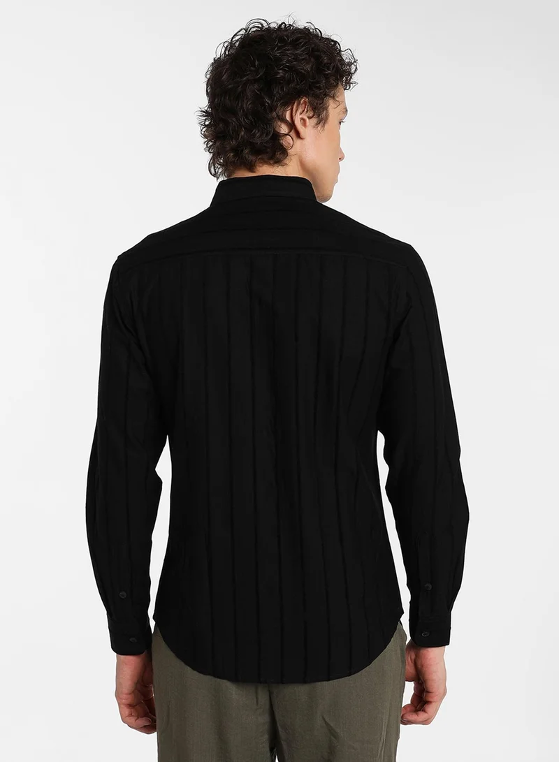 Campus Sutra Men's Midnight Blacl Pastel Striped Shirt