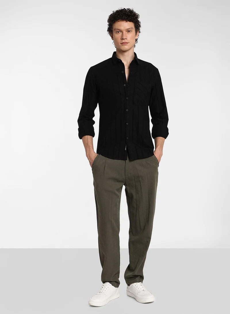 Campus Sutra Men's Midnight Blacl Pastel Striped Shirt