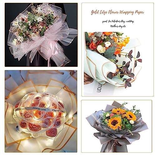 Gloreyan 20 Sheet Gold Edge Flower Wrapping Paper, White Florist Bouquet DIY Craft Fresh Flower Bouquet Wrap Waterproof Floral Wrapping Gift Box Packaging Material Florist Supplies, 22.8*22.8 Inches - Image 5