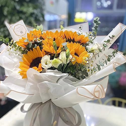 Gloreyan 20 Sheet Gold Edge Flower Wrapping Paper, White Florist Bouquet DIY Craft Fresh Flower Bouquet Wrap Waterproof Floral Wrapping Gift Box Packaging Material Florist Supplies, 22.8*22.8 Inches - Image 4