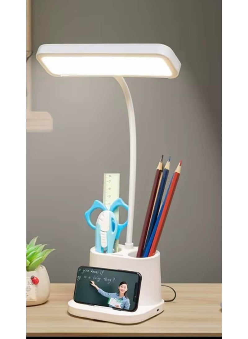 آر بي زد هوم تك مصباح مكتبي LED مع حامل أقلام، 3 إعدادات لدرجة حرارة اللون، حامل هاتف، أبيض، 4500 كلفن ضوء طبيعي، 6000 كلفن ضوء أبيض، 3000 كلفن ضوء دافئ - Image 1