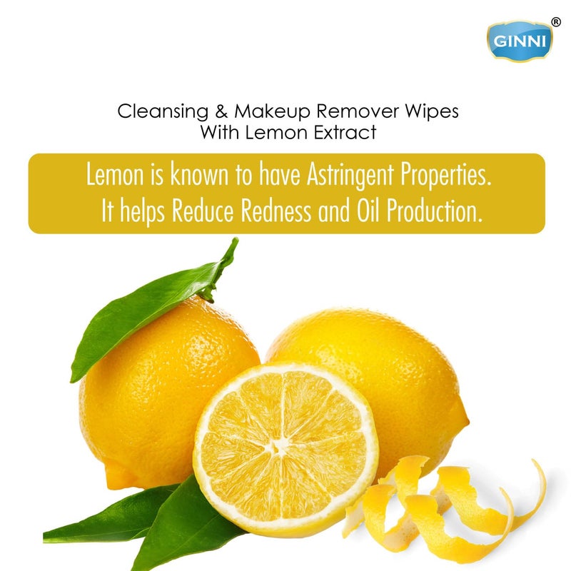 GINNI Wet Wipes Cleansing Makeup Remover Wipes Wet Tissues for Face Moisturizing With Lemon Freshness Pack of 3 30 WipesPack - Image 4