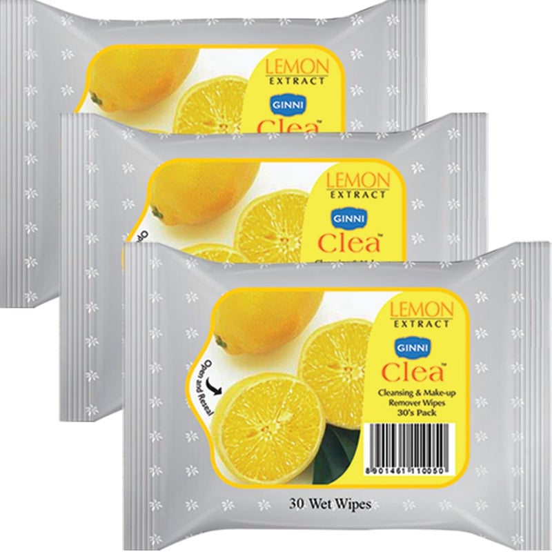 GINNI Wet Wipes Cleansing Makeup Remover Wipes Wet Tissues for Face Moisturizing With Lemon Freshness Pack of 3 30 WipesPack - Image 1