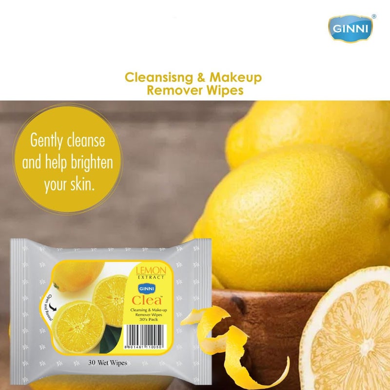 GINNI Wet Wipes Cleansing Makeup Remover Wipes Wet Tissues for Face Moisturizing With Lemon Freshness Pack of 3 30 WipesPack - Image 3