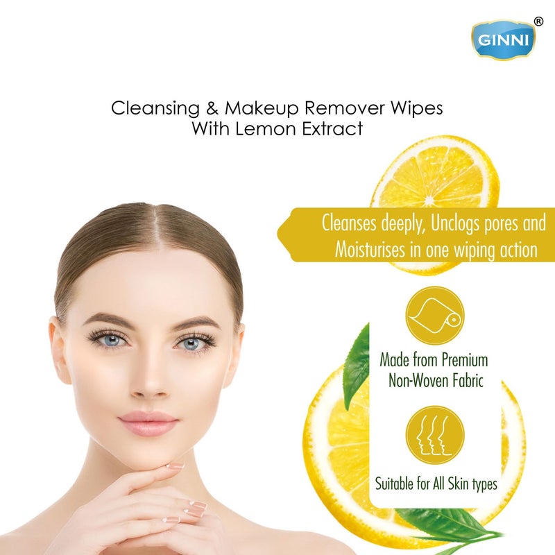 GINNI Wet Wipes Cleansing Makeup Remover Wipes Wet Tissues for Face Moisturizing With Lemon Freshness Pack of 3 30 WipesPack - Image 5