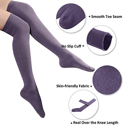 MEIKAN Light Purple Over Knee High Socks, Purple Grey Thigh High Stockings Women Boots Fashion Opaque Casual Socks 3 Pairs (Medium Purple,Light Grey,Dim Grey) - Image 4