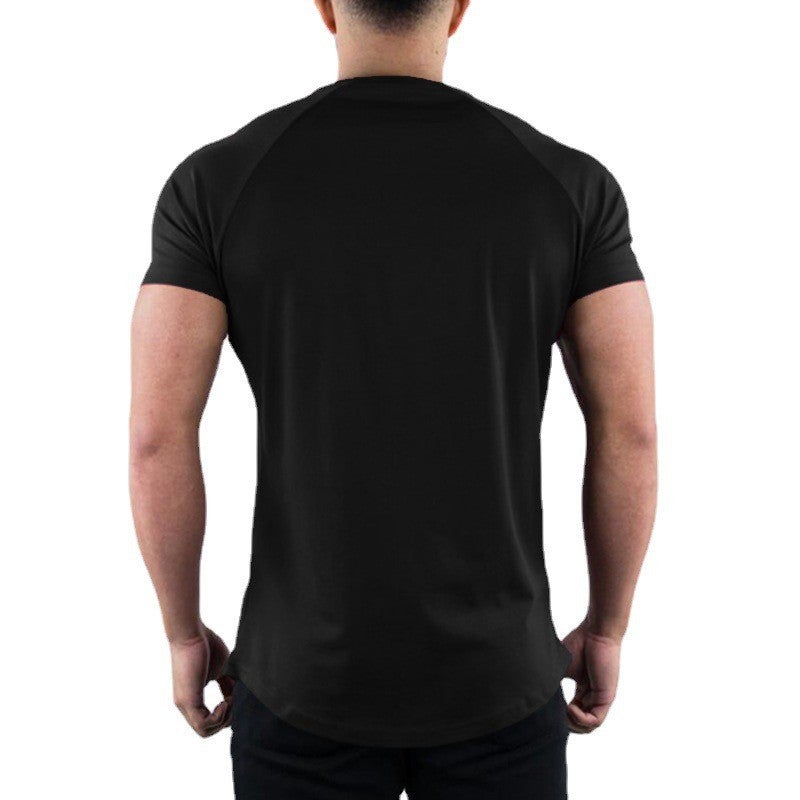 Summer Fitness Stretch Short Sleeve Men''s Tight Raglan Sleeve Style Quick-drying Breathable Training Suit Personal Trainer Foreign Trade - Image 4