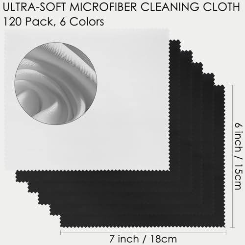 ATZNZIK 120 Pack Microfiber Cleaning Cloths for Glasses Cloth Eyeglass Cleaning Wipes 7" x 6" Lens Cleaning Cloth for Screens, Cameras, Eyeglasses, Cell Phone, LCD TV Screens, 2 Colors - Image 2