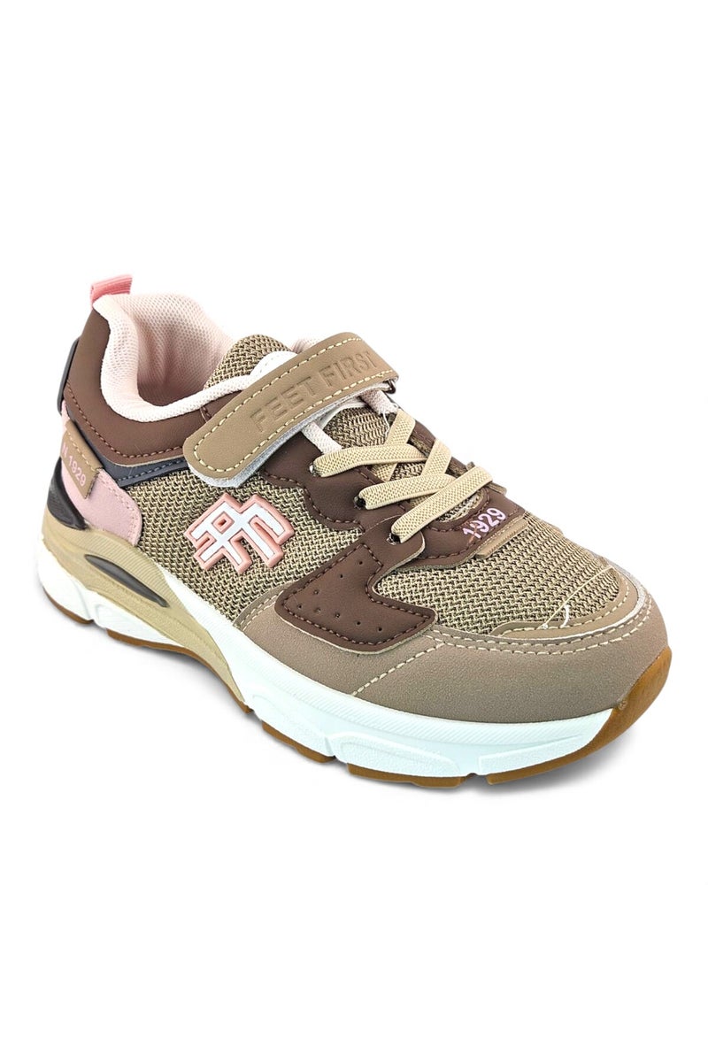 Feet First Bolt Flow Kids Lightweight Sports Sneakers 86-464-04 Khaki/Pink - Image 2