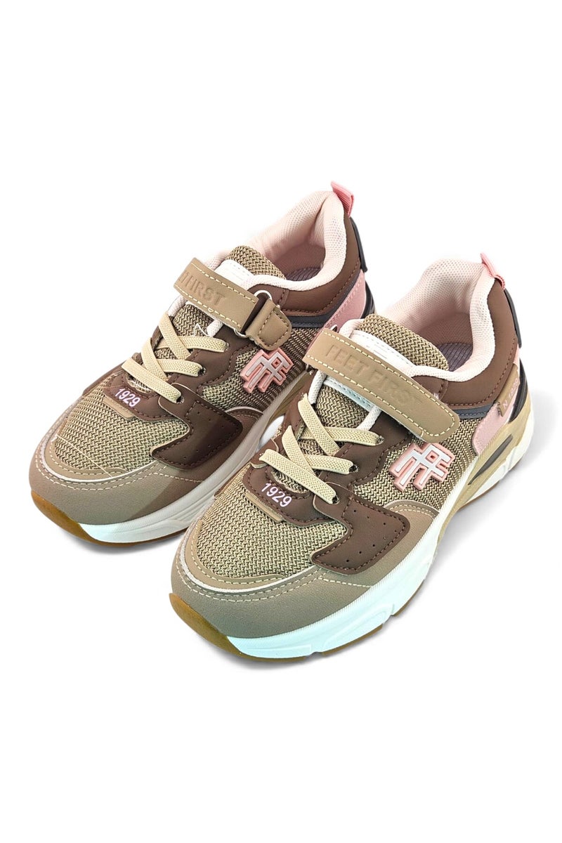 Feet First Bolt Flow Kids Lightweight Sports Sneakers 86-464-04 Khaki/Pink - Image 3