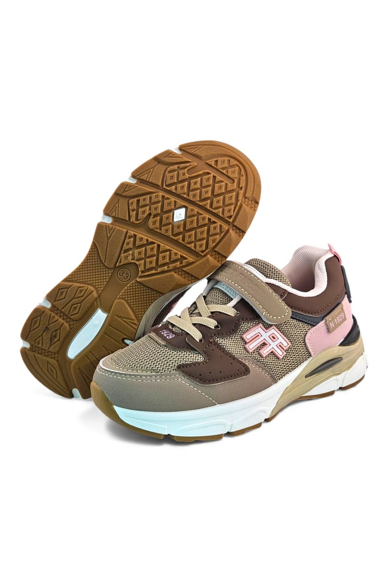 Feet First Bolt Flow Kids Lightweight Sports Sneakers 86-464-04 Khaki/Pink - Image 4