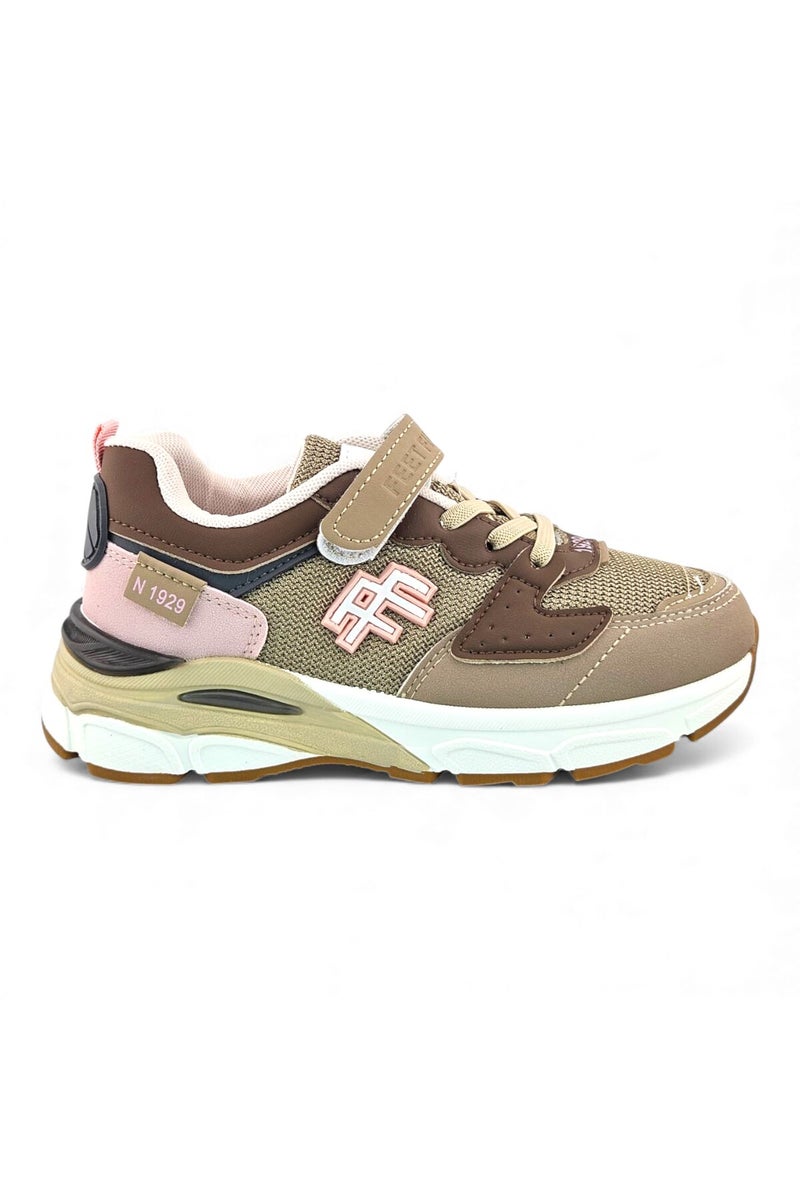 Feet First Bolt Flow Kids Lightweight Sports Sneakers 86-464-04 Khaki/Pink - Image 1