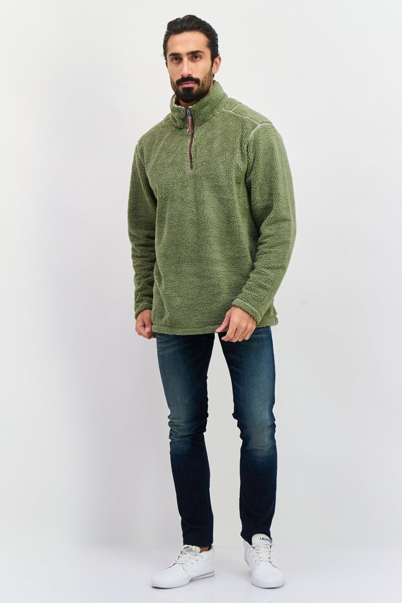 TRUE GRIT Men Mock Neck Plain Long Sleeves Sweatshirt, Green  - Image 4