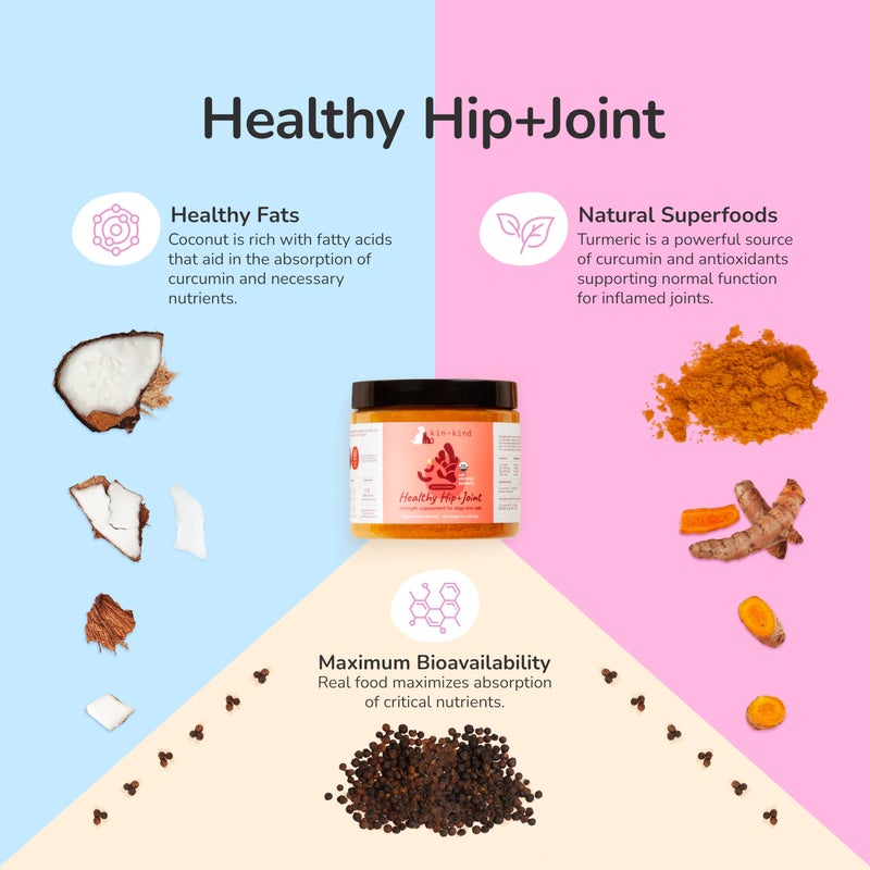 kin+kind Hip and Joint Supplement for Dogs & Cats â€“ Vet Formulated Natural Joint Support with Organic Turmeric, Black Pepper & Coconut â€“ Dog Essentials & Cat Essentials â€“ Made in USA â€“ 8 oz (Large) - Image 2